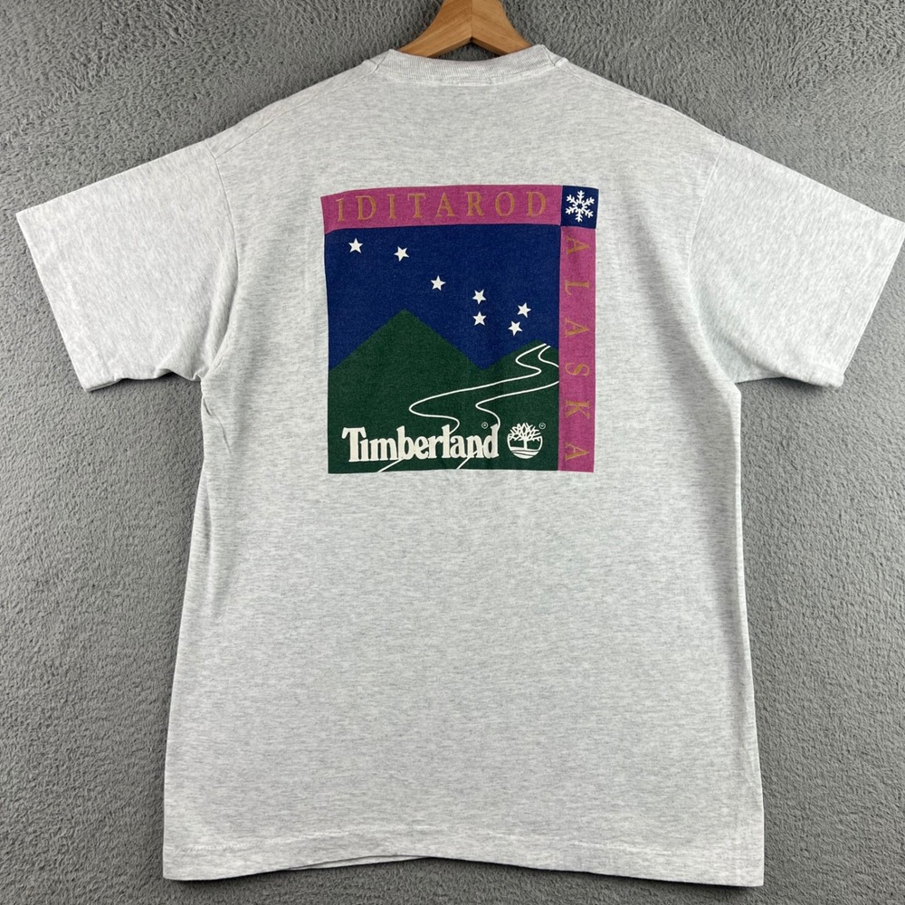 Vintage Timberland Weathergear Iditarod Alaska Graphic T-Shirt Mens Grey M